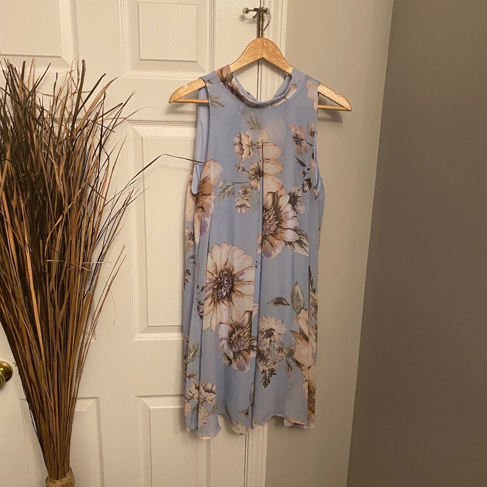 Signature Light Blue Sleeveless Midi Dress with Tie Back and High Neck - SZ 10